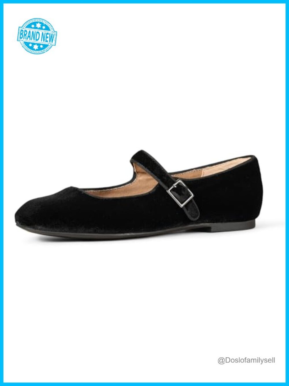 Women's Square Toe Mary Jane Ballet Flats Faux Suede Adjustable Buckle
